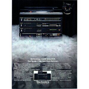 1981 Technics Studio Collection Vintage Print Ad Black Cat Audiophile Wall Art
